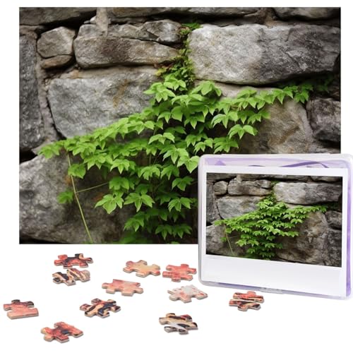 Pflanze auf Steinwand Puzzles 500 Teile mit Aufbewahrungstasche, personalisierte Puzzles für Männer und Frauen, Bilderpuzzle für Familie, anspruchsvolle Fotos, Puzzle für Heimdekoration (51,8 x 38,1 von Fhpce