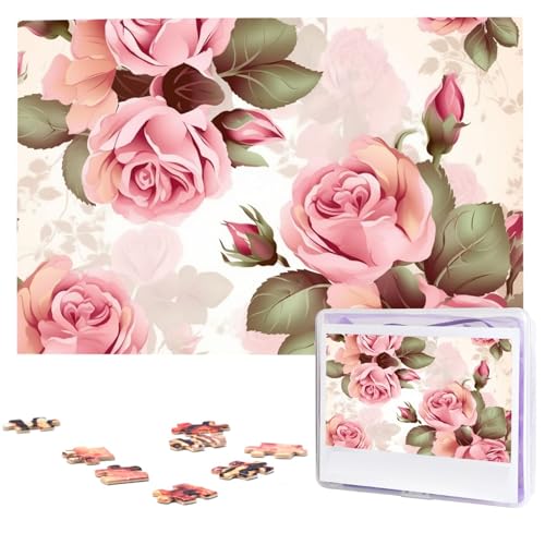 Pink Rose Floral Puzzles 1000 Teile mit Aufbewahrungstasche, personalisierte Puzzles für Männer und Frauen, Bilderpuzzle für Familie, anspruchsvolle Fotos, Puzzle für Heimdekoration (74,9 x 50 cm) von Fhpce