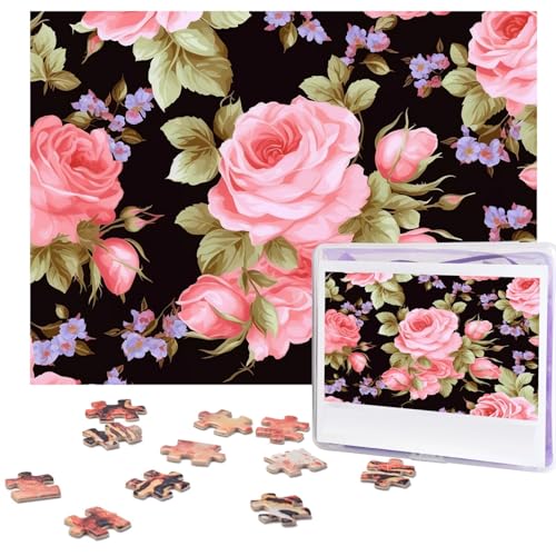 Pink Rose Puzzles 500 Teile mit Aufbewahrungstasche, personalisierte Puzzles für Männer und Frauen, Bilderpuzzle für Familie, anspruchsvolle Fotos, Puzzle für Heimdekoration (51,8 x 38,1 cm) von Fhpce