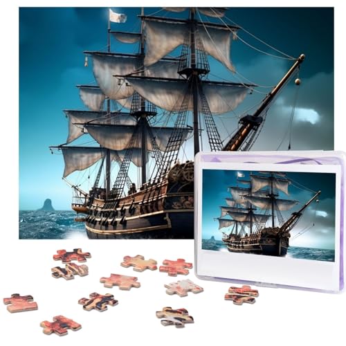 Piratenschiff-Puzzle, 500 Teile, mit Aufbewahrungstasche, personalisierte Puzzles für Männer und Frauen, Bilderpuzzle für Familie, anspruchsvolle Fotos, Puzzle für Heimdekoration (51,8 x 38,1 cm) von Fhpce