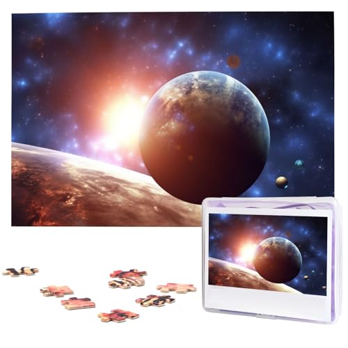 Planeten im Weltraum Hintergrundpuzzles 1000 Teile mit Aufbewahrungstasche, personalisierte Puzzles für Männer und Frauen, Bilderpuzzle für Familie, herausfordernde Fotos, Puzzle für Heimdekoration von Fhpce