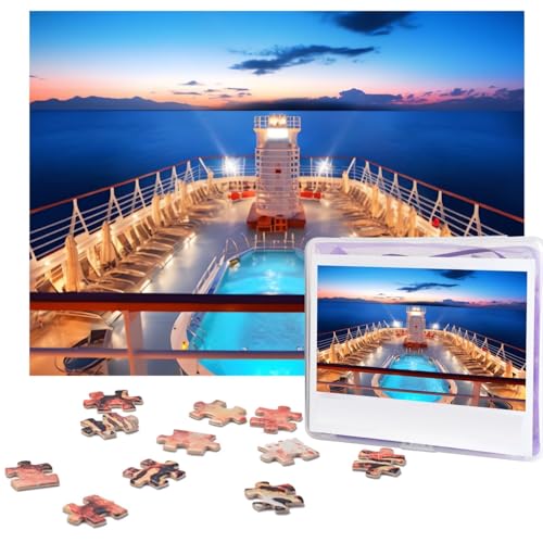 Pool Party Kreuzfahrtschiff Puzzles 500 Teile mit Aufbewahrungstasche Personalisierte Puzzles für Männer Frauen Bilderpuzzle für Familie Herausfordernde Fotos Puzzle für Heimdekoration (51,8 x 38,1 von Fhpce