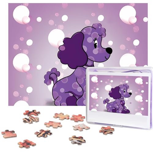 Purple Poodle Polka Dot Puzzles 500 Teile mit Aufbewahrungstasche, personalisierte Puzzles für Männer und Frauen, Bilderpuzzle für Familie, anspruchsvolle Fotos, Puzzle für Heimdekoration (51,8 x 38,1 von Fhpce