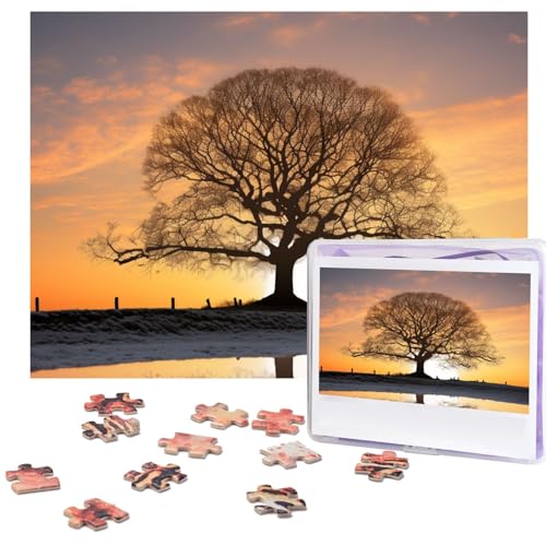 Puzzle "Winter at Sunset", 500 Teile, mit Aufbewahrungstasche, personalisierte Puzzles für Männer und Frauen, Bilderpuzzle für Familie, anspruchsvolle Fotos, Puzzle für Heimdekoration (51,8 x 38,1 cm) von Fhpce