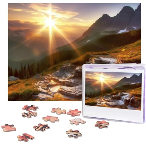 Puzzle mit Berg-Sonnenaufgang, Landschaft, 500 Teile, mit Aufbewahrungstasche, personalisierte Puzzles für Männer und Frauen, Bilderpuzzle für Familie, anspruchsvolle Fotos, Puzzle für Heimdekoration von Fhpce