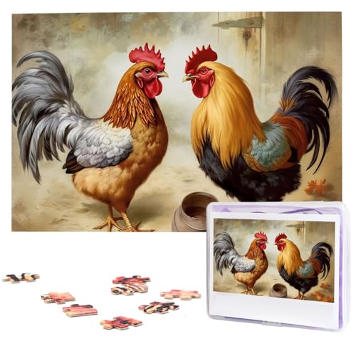 Puzzle mit Huhn und Hahn-Druck, 1000 Teile, mit Aufbewahrungstasche, personalisierte Puzzles für Männer und Frauen, Bilderpuzzle für Familie, anspruchsvolle Fotos, Puzzle für Heimdekoration (74,9 x 50 von Fhpce