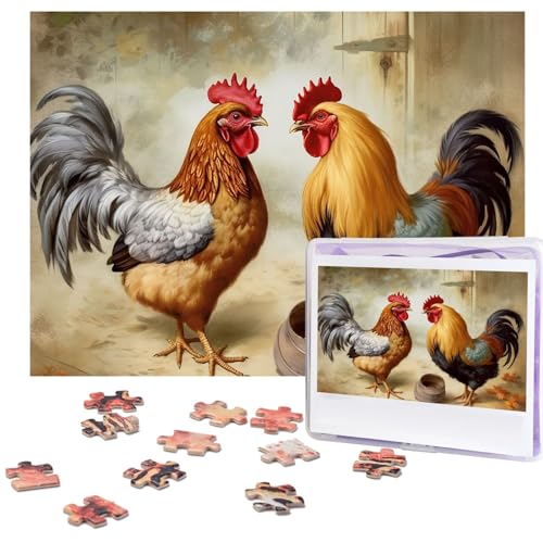 Puzzle mit Huhn- und Hahn-Druck, 500 Teile, mit Aufbewahrungstasche, personalisierte Puzzles für Männer und Frauen, Bilderpuzzle für Familie, anspruchsvolle Fotos, Puzzle für Heimdekoration (51,8 x von Fhpce