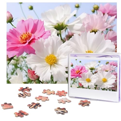 Puzzle mit rosa und weißen Blumen, 500 Teile, mit Aufbewahrungstasche, personalisierte Puzzles für Männer und Frauen, Bilderpuzzle für Familie, anspruchsvolle Fotos, Puzzle für Heimdekoration (51,8 x von Fhpce