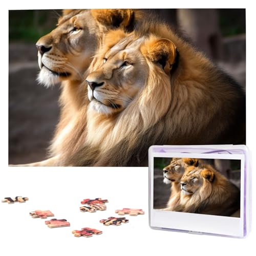 Puzzle mit zwei Löwen, 1000 Teile, mit Aufbewahrungstasche, personalisiertes Puzzle für Männer und Frauen, Bilderpuzzle für Familie, anspruchsvolle Fotos, Puzzle für Heimdekoration (74,9 x 50 cm) von Fhpce