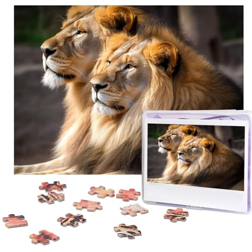 Puzzle mit zwei Löwen, 500 Teile, mit Aufbewahrungstasche, personalisiertes Puzzle für Männer und Frauen, Bilderpuzzle für Familie, anspruchsvolle Fotos, Puzzle für Heimdekoration (51,8 x 38,1 cm) von Fhpce