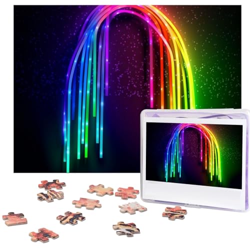 Regenbogen-Neon-Puzzles, 500 Teile, mit Aufbewahrungstasche, personalisierte Puzzles für Männer und Frauen, Bilderpuzzle für Familie, anspruchsvolle Fotos, Puzzle für Heimdekoration (51,8 x 38,1 cm) von Fhpce