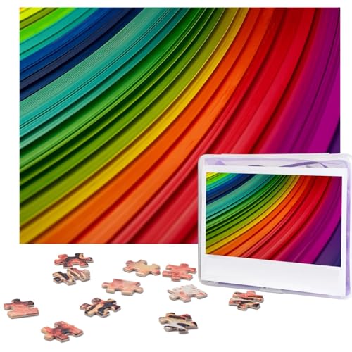 Regenbogenfarbene, gestreifte Puzzles, 500 Teile, mit Aufbewahrungstasche, personalisiertes Puzzle für Männer und Frauen, Bilderpuzzle für Familie, anspruchsvolle Fotos, Puzzle für Heimdekoration von Fhpce