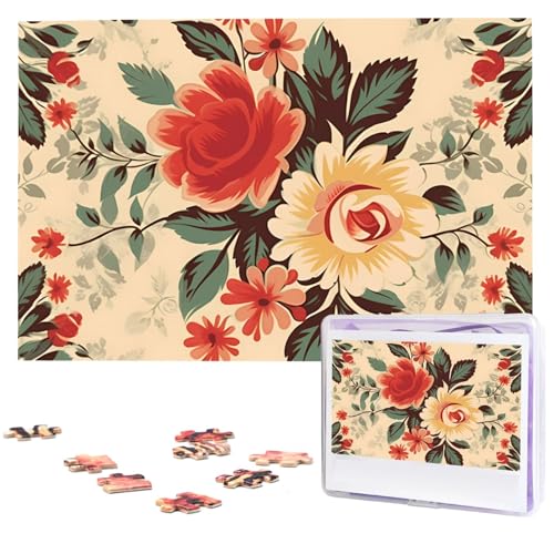 Retro-Blumen-Puzzle, 1000 Teile, mit Aufbewahrungstasche, personalisierte Puzzles für Männer und Frauen, Bilderpuzzle für Familie, anspruchsvolle Fotos, Puzzle für Heimdekoration (74,9 x 50 cm) von Fhpce