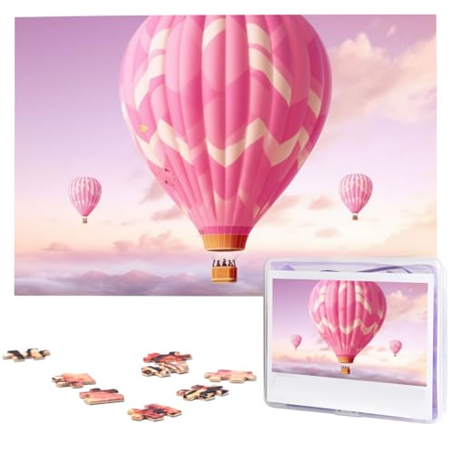 Rosa Heißluftballon-Puzzles 1000 Teile mit Aufbewahrungstasche, personalisierte Puzzles für Männer und Frauen, Bilderpuzzle für Familie, anspruchsvolle Fotos, Puzzle für Heimdekoration (74,9 x 50 cm) von Fhpce