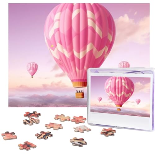 Rosa Heißluftballon-Puzzles 500 Teile mit Aufbewahrungstasche, personalisierte Puzzles für Männer und Frauen, Bilderpuzzle für Familie, anspruchsvolle Fotos, Puzzle für Heimdekoration (51,8 x 38,1 cm) von Fhpce