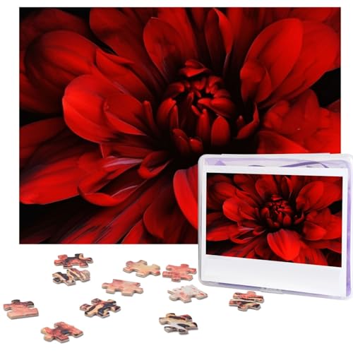 Rote Blume auf schwarzem Puzzle, 500 Teile, mit Aufbewahrungstasche, personalisierte Puzzles für Männer und Frauen, Bilderpuzzle für Familie, anspruchsvolle Fotos, Puzzle für Heimdekoration (51,8 x von Fhpce