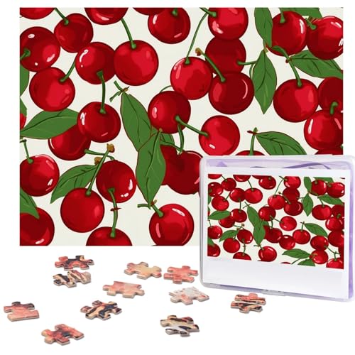 Rote Kirschen Puzzles 500 Teile mit Aufbewahrungstasche, personalisierte Puzzles für Männer und Frauen, Bilderpuzzle für Familie, anspruchsvolle Fotos, Puzzle für Heimdekoration (51,8 x 38,1 cm) von Fhpce