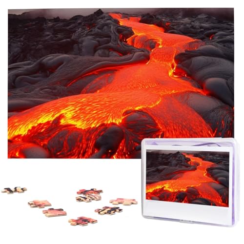 Rote Lava-Puzzles, 1000 Teile, mit Aufbewahrungstasche, personalisierte Puzzles für Männer und Frauen, Bilderpuzzle für Familie, anspruchsvolle Fotos, Puzzle für Heimdekoration (74,9 x 50 cm) von Fhpce