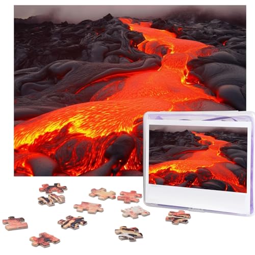 Rote Lava-Puzzles, 500 Teile, mit Aufbewahrungstasche, personalisierte Puzzles für Männer und Frauen, Bilderpuzzle für Familie, anspruchsvolle Fotos, Puzzle für Heimdekoration (51,8 x 38,1 cm) von Fhpce