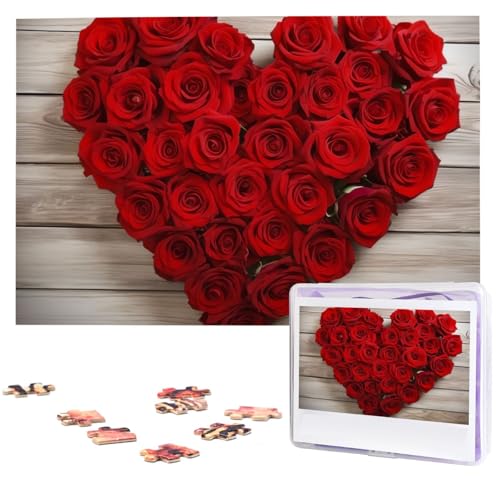 Rote herzförmige Rosen, Puzzle, 1000 Teile, mit Aufbewahrungstasche, personalisierte Puzzles für Männer und Frauen, Bilderpuzzle für Familie, anspruchsvolle Fotos, Puzzle für Heimdekoration (74,9 x 50 von Fhpce