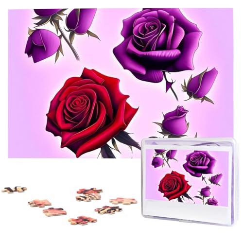 Rote und violette Rosen, Puzzle, 1000 Teile, mit Aufbewahrungstasche, personalisierte Puzzles für Männer und Frauen, Bilderpuzzle für Familie, anspruchsvolle Fotos, Puzzle für Heimdekoration (74,9 x von Fhpce