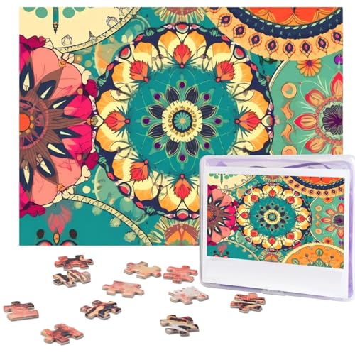 Runde Blumen-Puzzles, 500 Teile, mit Aufbewahrungstasche, personalisierte Puzzles für Männer und Frauen, Bilderpuzzle für Familie, anspruchsvolle Fotos, Puzzle für Heimdekoration (51,8 x 38,1 cm) von Fhpce