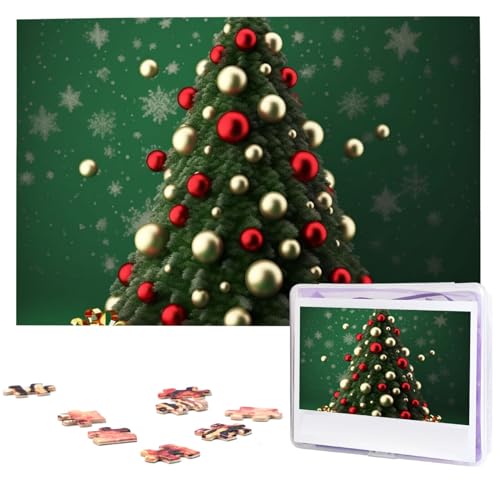 Runde Weihnachtsbaum-Puzzle, 1000 Teile, mit Aufbewahrungstasche, personalisierte Puzzles für Männer und Frauen, Bilderpuzzle für Familie, anspruchsvolle Fotos, Puzzle für Heimdekoration (74,9 x 50 von Fhpce