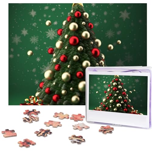 Runde Weihnachtsbaum-Puzzle, 500 Teile, mit Aufbewahrungstasche, personalisierte Puzzles für Männer und Frauen, Bilderpuzzle für Familie, anspruchsvolle Fotos, Puzzle für Heimdekoration (51,8 x 38,1 von Fhpce