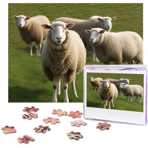 Schaf- und Lämmer-Puzzle, 500 Teile, mit Aufbewahrungstasche, personalisierte Puzzles für Männer und Frauen, Bilderpuzzle für Familie, anspruchsvolle Fotos, Puzzle für Heimdekoration (51,8 x 38,1 cm) von Fhpce