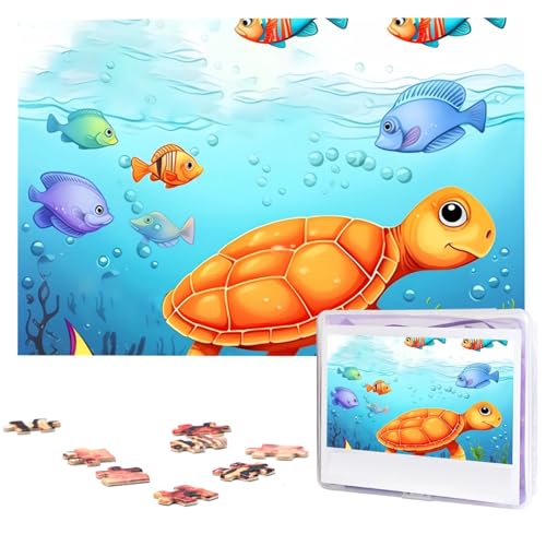 Schildkröten- und Fisch-Puzzle, 1000 Teile, mit Aufbewahrungstasche, personalisierte Puzzles für Männer und Frauen, Bilderpuzzle für Familie, anspruchsvolle Fotos, Puzzle für Heimdekoration (74,9 x 50 von Fhpce