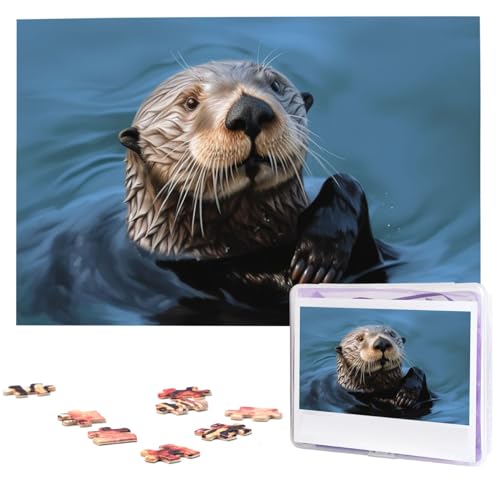 Sea Otter Puzzles 1000 Teile mit Aufbewahrungstasche, personalisierte Puzzles für Männer und Frauen, Bilderpuzzle für Familie, anspruchsvolle Fotos, Puzzle für Heimdekoration (74,9 x 50 cm) von Fhpce