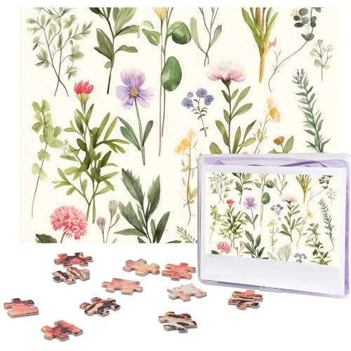 Season Aquarelle von Kräutern, Blumen, Puzzle, 500 Teile, mit Aufbewahrungstasche, personalisiertes Puzzle für Männer und Frauen, Bilderpuzzle für Familie, anspruchsvolle Fotos, Puzzle für von Fhpce