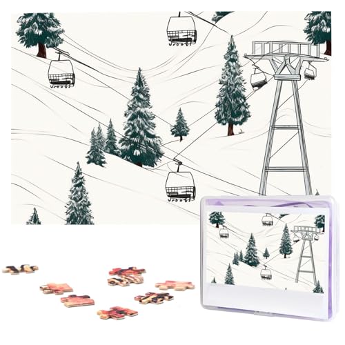 Skilift mit Tannenbaum-Puzzle, 1000 Teile, mit Aufbewahrungstasche, personalisierte Puzzles für Männer und Frauen, Bilderpuzzle für Familie, anspruchsvolle Fotos, Puzzle für Heimdekoration (74,9 x 50 von Fhpce