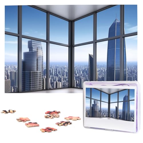 Skyscraper Buildings Puzzles 1000 Teile mit Aufbewahrungstasche, personalisierte Puzzles für Männer und Frauen, Bilderpuzzle für Familie, anspruchsvolle Fotos, Puzzle für Heimdekoration (74,9 x 50 cm) von Fhpce