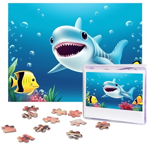 Smiling Shark Puzzles 500 Teile mit Aufbewahrungstasche, personalisierte Puzzles für Männer und Frauen, Bilderpuzzle für Familie, anspruchsvolle Fotos, Puzzle für Heimdekoration (51,8 x 38,1 cm) von Fhpce