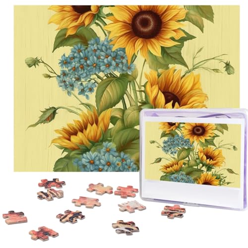 Sonnenblumen-Puzzle, 500 Teile, mit Aufbewahrungstasche, personalisierte Puzzles für Männer und Frauen, Bilderpuzzle für Familie, anspruchsvolle Fotos, Puzzle für Heimdekoration (51,8 x 38,1 cm) von Fhpce