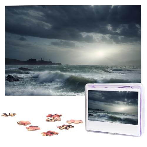 Stormy Sea Puzzles 1000 Teile mit Aufbewahrungstasche, personalisierte Puzzles für Männer und Frauen, Bilderpuzzle für Familie, anspruchsvolle Fotos, Puzzle für Heimdekoration (74,9 x 50 cm) von Fhpce