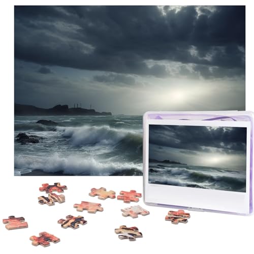 Stormy Sea Puzzles 500 Teile mit Aufbewahrungstasche, personalisierte Puzzles für Männer und Frauen, Bilderpuzzle für Familie, anspruchsvolle Fotos, Puzzle für Heimdekoration (51,8 x 38,1 cm) von Fhpce