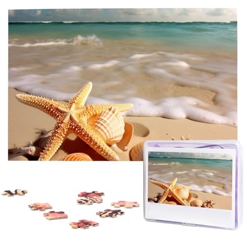 Strandmuscheln Seestern Puzzles 1000 Teile mit Aufbewahrungstasche, personalisierte Puzzles für Männer und Frauen, Bilderpuzzle für Familie, herausfordernde Fotos, Puzzle für Heimdekoration (74,9 x 50 von Fhpce