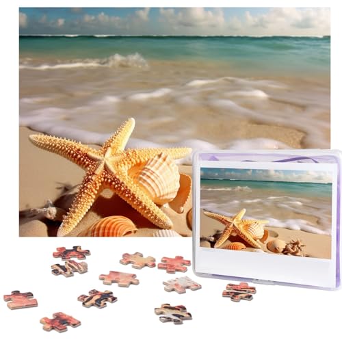 Strandmuscheln Seestern Puzzles 500 Teile mit Aufbewahrungstasche, personalisierte Puzzles für Männer und Frauen, Bilderpuzzle für Familie, anspruchsvolle Fotos, Puzzle für Heimdekoration (51,8 x 38,1 von Fhpce