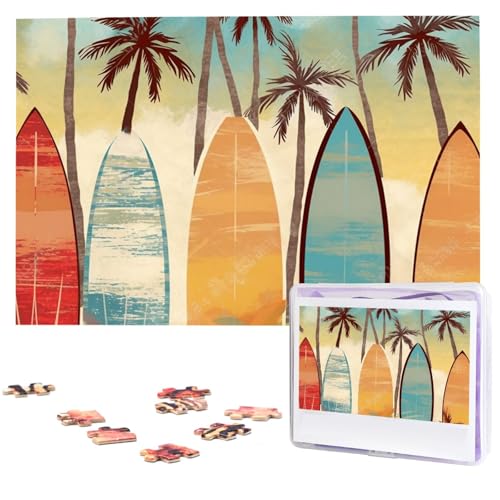 Surfbrett-Palmen-Puzzle, 1000 Teile, mit Aufbewahrungstasche, personalisierte Puzzles für Männer und Frauen, Bilderpuzzle für Familie, anspruchsvolle Fotos, Puzzle für Heimdekoration (74,9 x 50 cm) von Fhpce