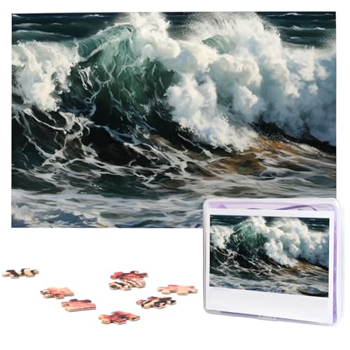 The Sea Waves Puzzles 1000 Teile mit Aufbewahrungstasche, personalisierte Puzzles für Männer und Frauen, Bilderpuzzle für Familie, anspruchsvolle Fotos, Puzzle für Heimdekoration (74,9 x 50 cm) von Fhpce