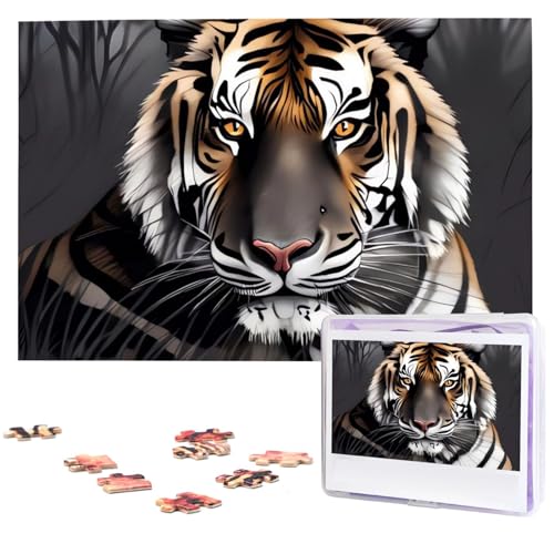 Tiger at Rest Puzzles 1000 Teile mit Aufbewahrungstasche, personalisierte Puzzles für Männer und Frauen, Bilderpuzzle für Familie, herausfordernde Fotos, Puzzle für Heimdekoration (74,9 x 50 cm) von Fhpce