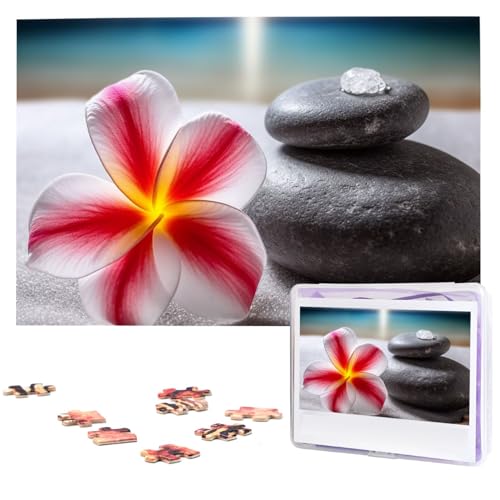 Tropische Blumen- und Zen-Stein-Puzzles, 1000 Teile, mit Aufbewahrungstasche, personalisierte Puzzles für Männer und Frauen, Bilderpuzzle für Familie, herausfordernde Fotos, Puzzle für Heimdekoration von Fhpce