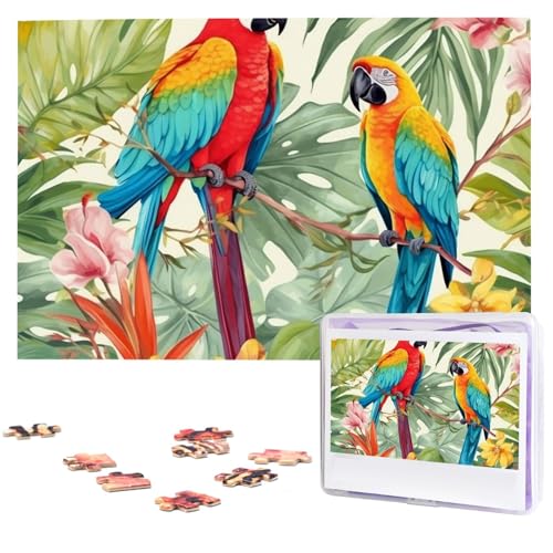 Tropische Pflanzen und Papageien, Puzzle, 1000 Teile, mit Aufbewahrungstasche, personalisierte Puzzles für Männer und Frauen, Bilderpuzzle für Familie, herausfordernde Fotos, Puzzle für Heimdekoration von Fhpce