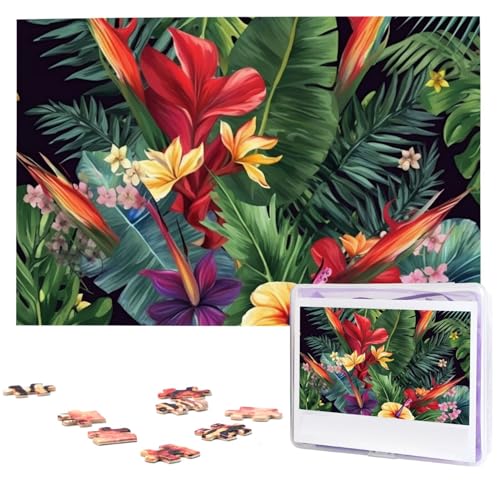 Tropische Pflanzenblumen-Puzzles 1000 Teile mit Aufbewahrungstasche, personalisierte Puzzles für Männer und Frauen, Bilderpuzzle für Familie, anspruchsvolle Fotos, Puzzle für Heimdekoration (74,9 x 50 von Fhpce