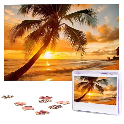 Tropischer Strand Palme Sonnenuntergang Puzzles 1000 Teile mit Aufbewahrungstasche, personalisierte Puzzles für Männer und Frauen, Bilderpuzzle für Familie, herausfordernde Fotos, Puzzle für von Fhpce