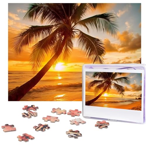 Tropischer Strand Palme Sonnenuntergang Puzzles 500 Teile mit Aufbewahrungstasche, personalisierte Puzzles für Männer und Frauen, Bilderpuzzle für Familie, herausfordernde Fotos, Puzzle für von Fhpce