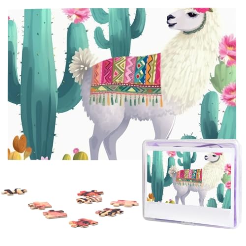 Tropisches Lama, Alpaka, Kaktus, Blume, Puzzle, 1000 Teile, mit Aufbewahrungstasche, personalisierte Puzzles für Männer und Frauen, Bilderpuzzle für Familie, anspruchsvolle Fotos, Puzzle für von Fhpce