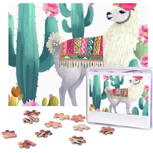 Tropisches Lama, Alpaka, Kaktus, Blume, Puzzle, 500 Teile, mit Aufbewahrungstasche, personalisierte Puzzles für Männer und Frauen, Bilderpuzzle für Familie, anspruchsvolle Fotos, Puzzle für von Fhpce